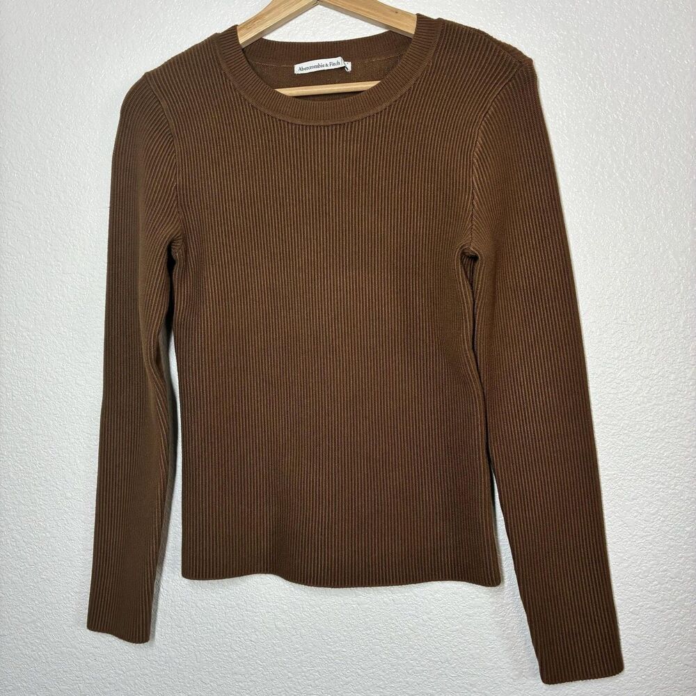 Abercrombie & Fitch Sweater Womens Medium Brown Ribbed Crewneck Knit Pullover